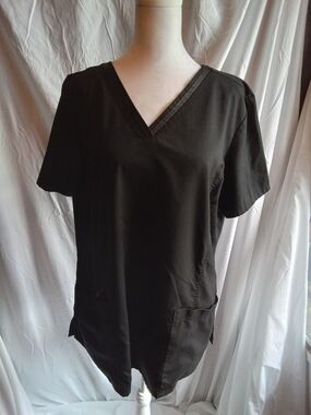 healing hands Black V-Neck Short Sleeve Scrub Top XL